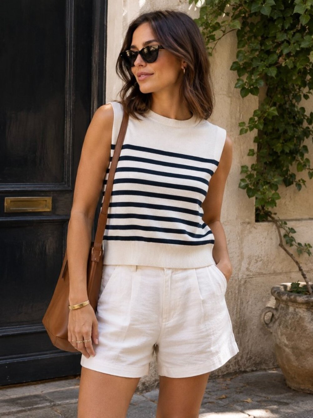 Pact Organic Cotton Stripe Sleeveless Sweater Vest Tank Cream Navy Soft Knit L